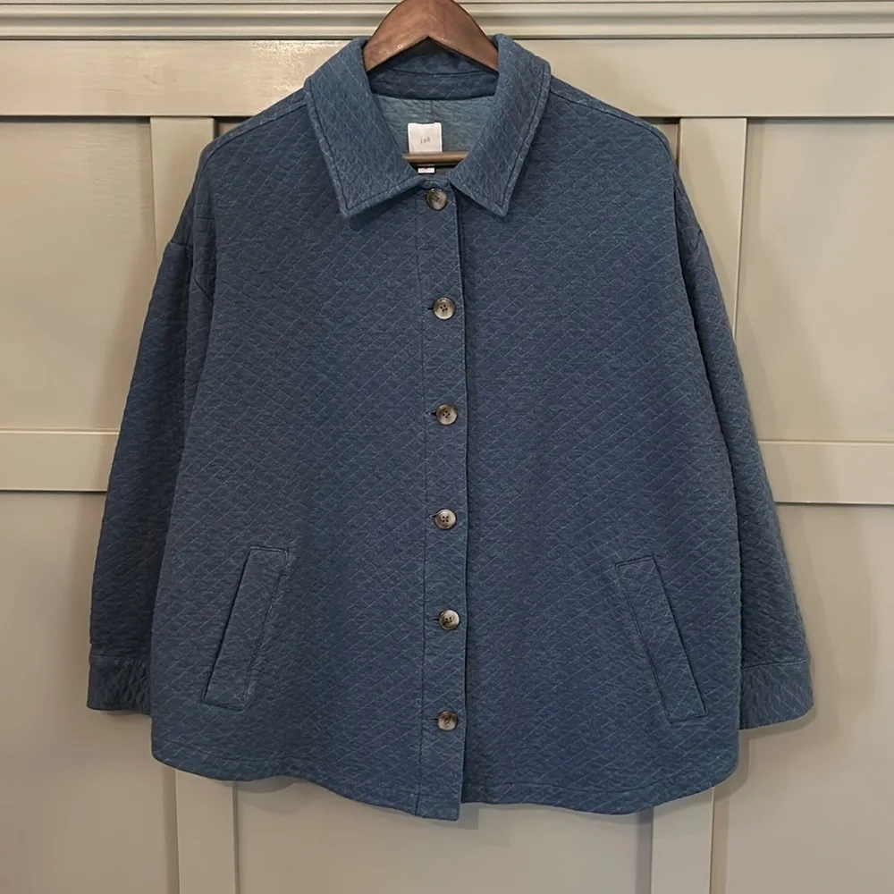 J. Jill Diamond Quilted Button Up Jacket Lightweight Pockets Collar Blue Size 2X